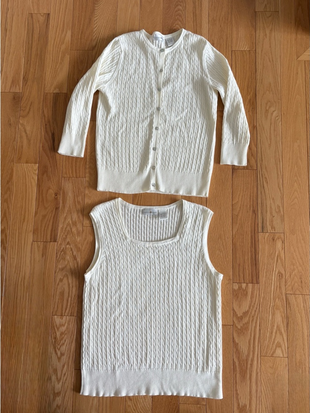 Preswick & Moore Cream Twin Set Cotton L Vintage 2 Pieces